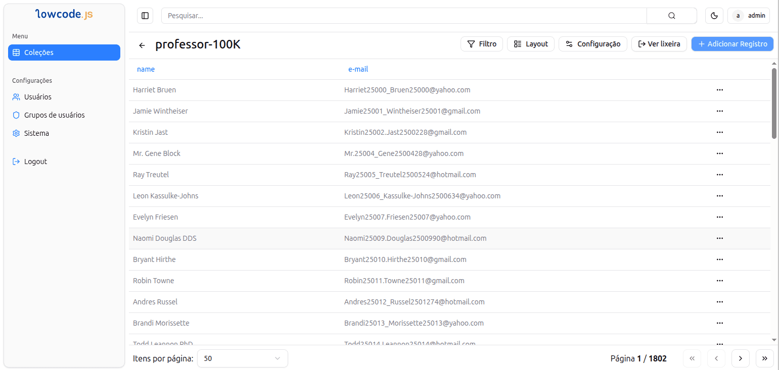 LowCodeJS Visualização Lista - Visualização detalhada para gestão de dados
